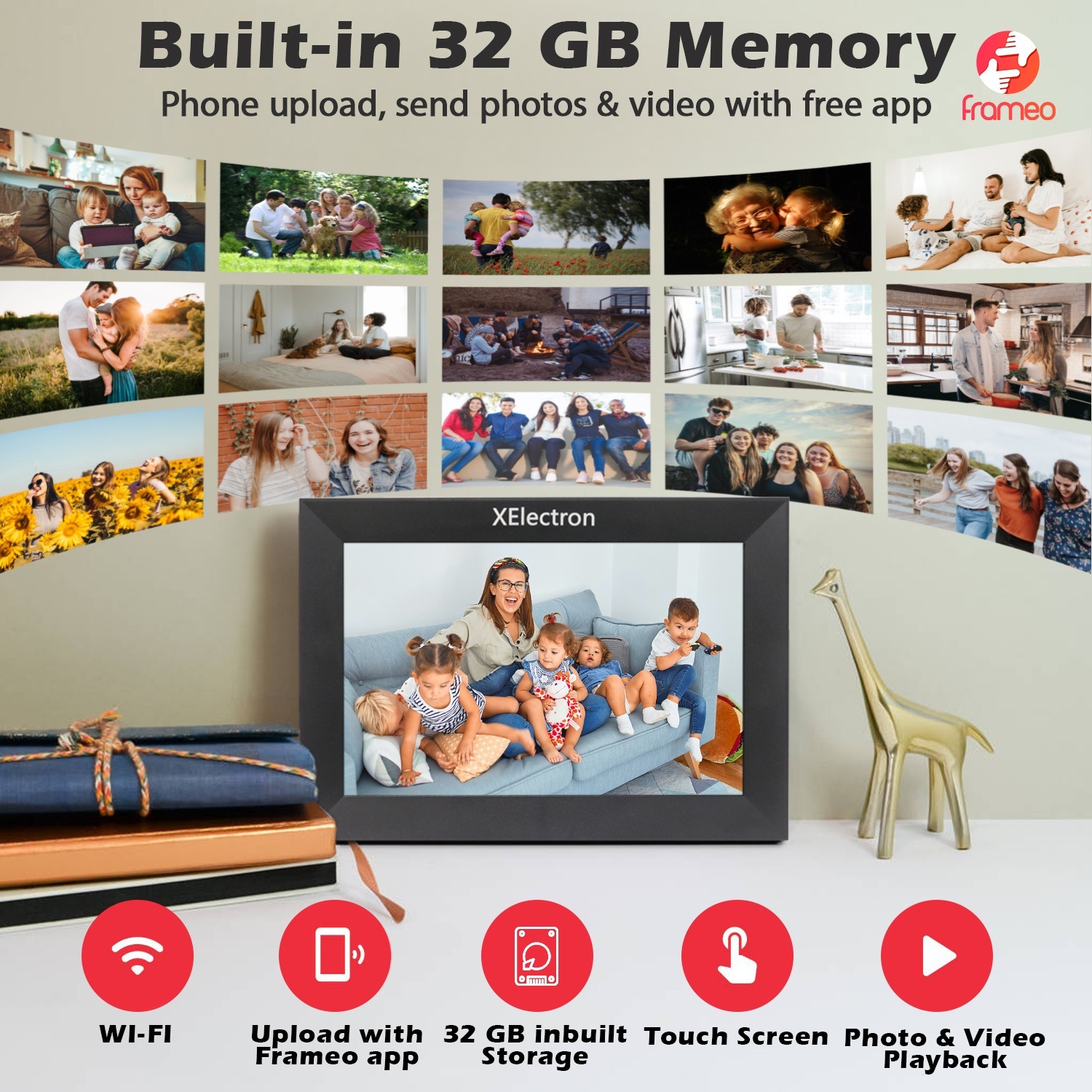 XElectron 10.1 inch WiFi Digital Photo Frame HD IPS Touch Screen HD Display, Smart Cloud Photo Frame with 32GB Memory, Auto-Rotate, Share Photos and Videos via Frameo App - Image 7