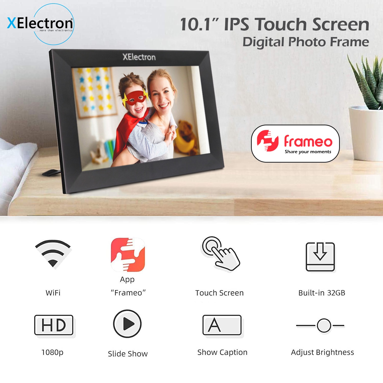 XElectron 10.1 inch WiFi Digital Photo Frame HD IPS Touch Screen HD Display, Smart Cloud Photo Frame with 32GB Memory, Auto-Rotate, Share Photos and Videos via Frameo App - Image 6