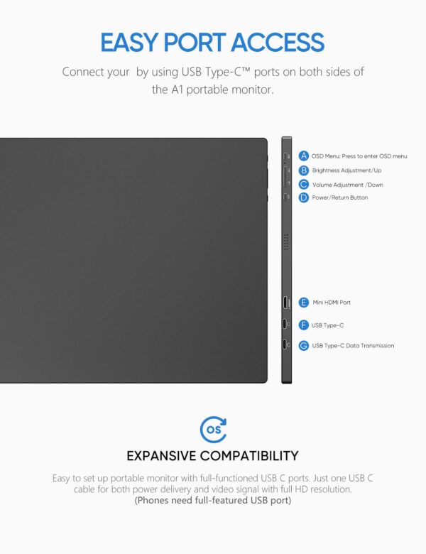 Arzopa 15.6 inch IPS  FHD HDR 1080P Resolution 100% SRGB 300 Nits Portable Monitor - Image 5