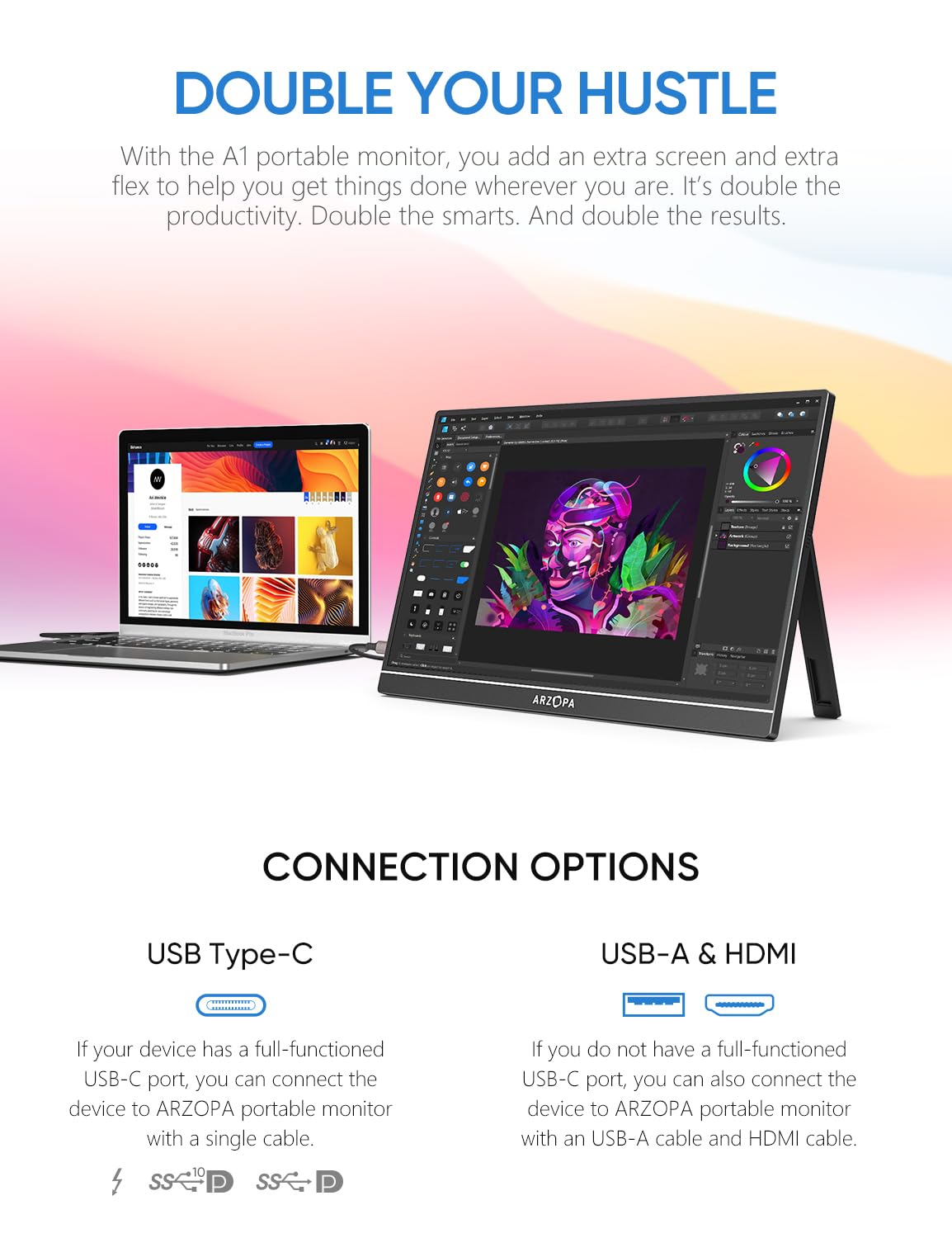 Arzopa 15.6 inch IPS  FHD HDR 1080P Resolution 100% SRGB 300 Nits Portable Monitor - Image 6