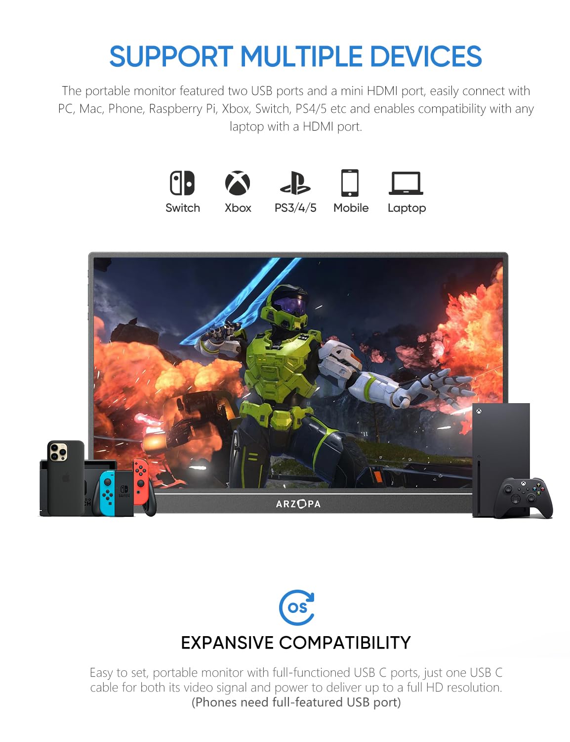 Arzopa 15.6 inch IPS  FHD HDR 1080P Resolution 100% SRGB 300 Nits Portable Monitor - Image 2