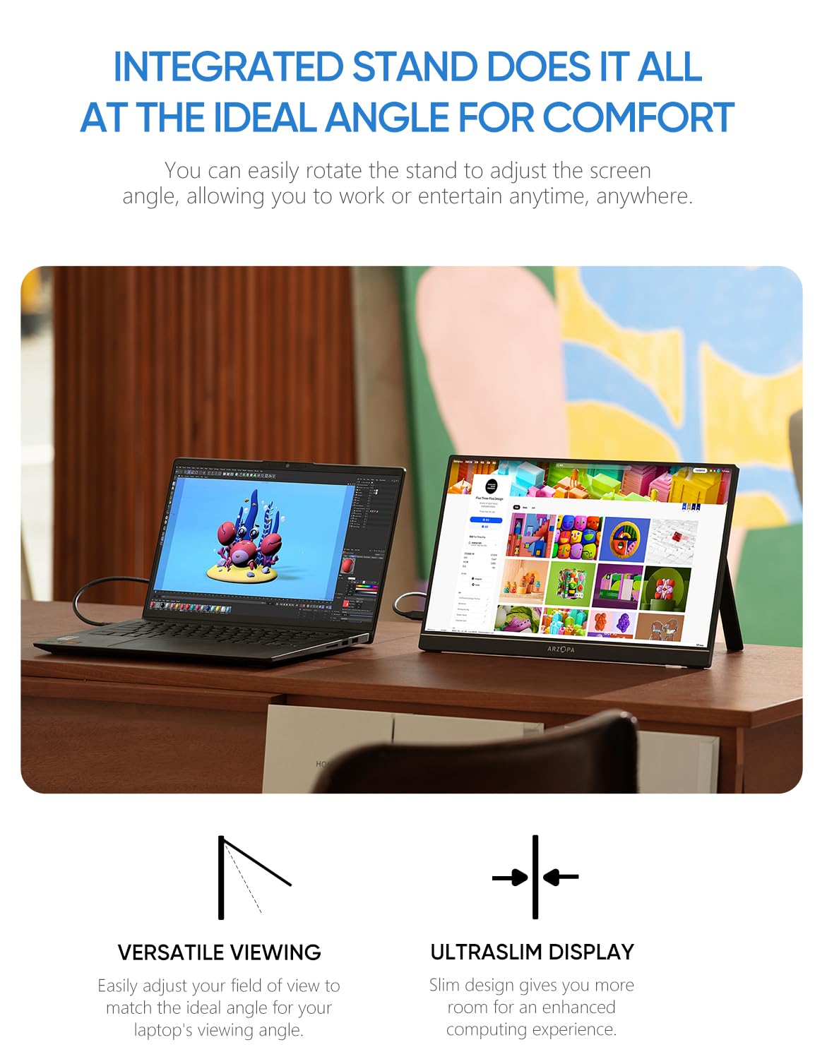 Arzopa 15.6 inch IPS  FHD HDR 1080P Resolution 100% SRGB 300 Nits Portable Monitor - Image 3