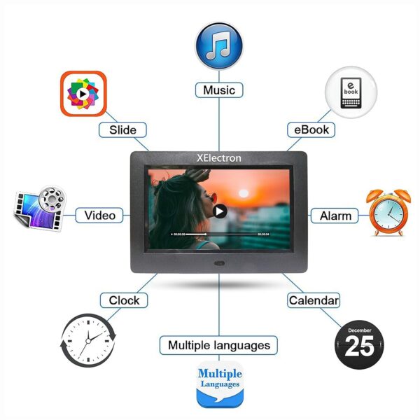 XElectron 7 inch (17.78 cm) Digital Photo Frame with HD Display, 2GB RAM, 180° Wide Angle View, Auto Rotate, Play Photos, Videos, Music, Clock, Calendar and Slideshow with Remote (Black) - Image 9