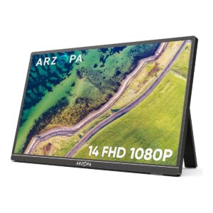 ARZOPA Portable Monitor Kickstand, 14.0" Ultra Slim Portable Laptop Monitor FHD 1080P External Display with Dual Speakers Second Screen for Laptop PC Phone Xbox PS4/5 Switch