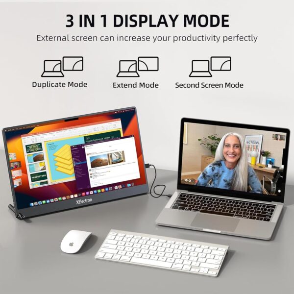 XElectron 15.6 inch IPS Portable Monitor Full HD 1080P Resolution HDR 100% SRGB 300 Nits USB C HDMI Eye Care with Smart Cover & Speakers - Image 7
