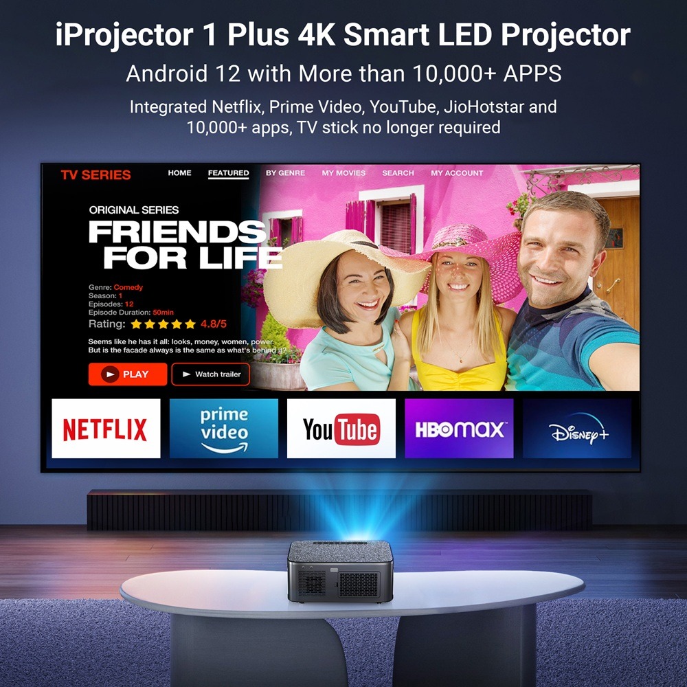 XElectron iProjector 1 Plus Digital Focus Auto Keystone Smart Projector | Native 1080P Full HD 4K Resolution, HDMI ARC, Android 12, BT 5.4, WiFi, Dust Proof | 20000 Lumens | Projector for Home - Image 4