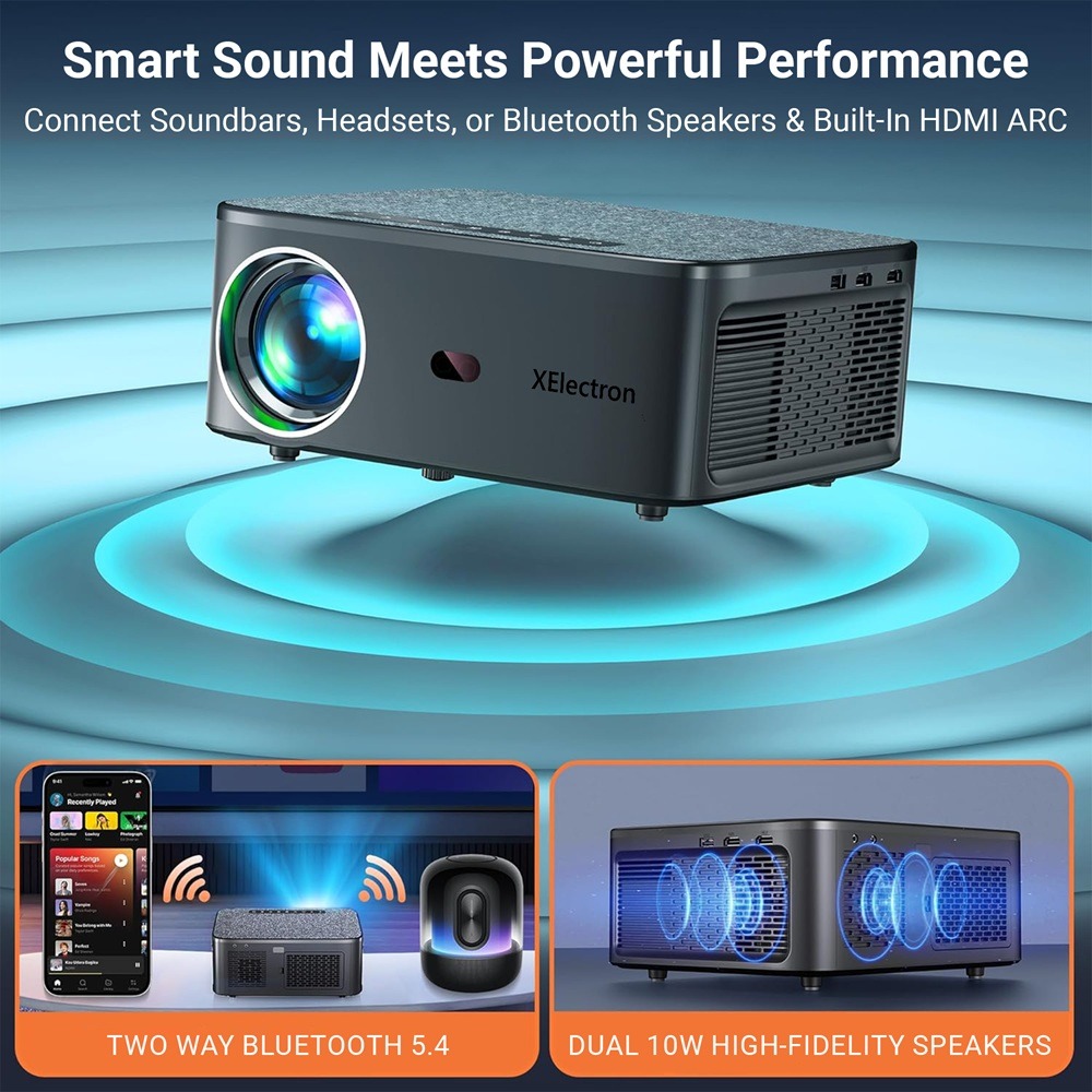 XElectron iProjector 1 Plus Digital Focus Auto Keystone Smart Projector | Native 1080P Full HD 4K Resolution, HDMI ARC, Android 12, BT 5.4, WiFi, Dust Proof | 20000 Lumens | Projector for Home - Image 7