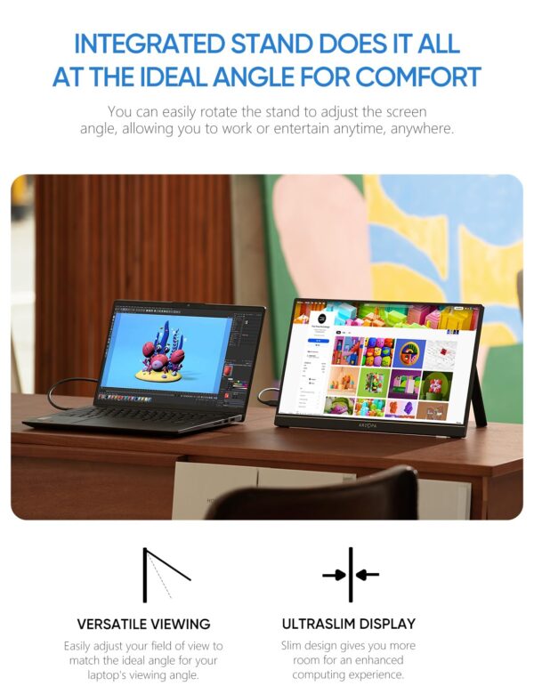 ARZOPA 17.3'' Portable Monitor,103% sRGB FHD 1080P IPS Gaming Monitor Laptop Monitor with Built-in Kickstand Speaker HDMI USB C 60Hz External Screen for PC MacBook Mobile Xbox PS5 - Image 3