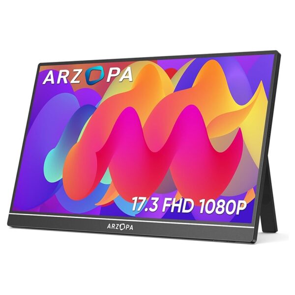 ARZOPA 17.3'' Portable Monitor,103% sRGB FHD 1080P IPS Gaming Monitor Laptop Monitor with Built-in Kickstand Speaker HDMI USB C 60Hz External Screen for PC MacBook Mobile Xbox PS5