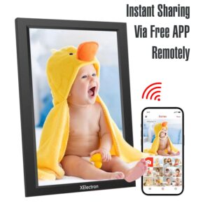 XElectron 10.1 inch WiFi Portrait Digital Photo Frame with Slideshow, Video & Sound HD IPS Touch Screen, Smart Cloud Picture Frame with 32GB Internal Memory, Easy to Share via Frameo App Auto-Rotate