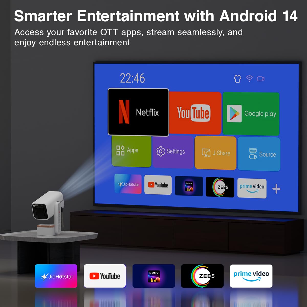 XElectron Techno Plus Android 14 Smart Home Projector for room, 1080P native, 4K Support, Inbuilt Speaker, Rotatable, Electric Focus, Auto & 4P Keystone with Built-in Apps, WiFi & BT, Screen Mirroring - Image 8