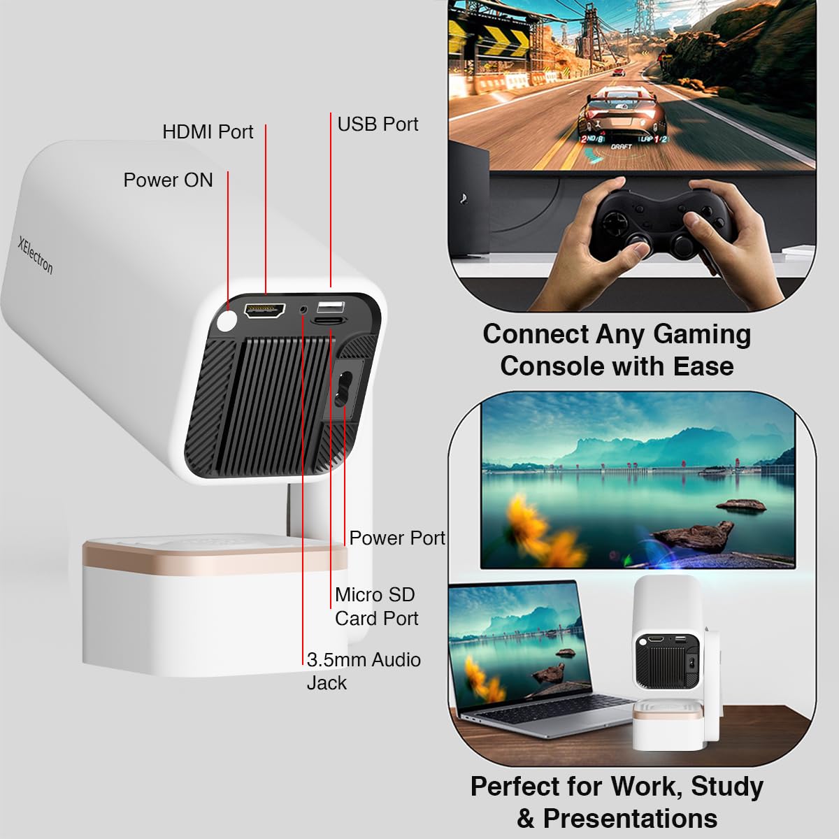 XElectron Techno Plus Android 14 Smart Home Projector for room, 1080P native, 4K Support, Inbuilt Speaker, Rotatable, Electric Focus, Auto & 4P Keystone with Built-in Apps, WiFi & BT, Screen Mirroring - Image 5
