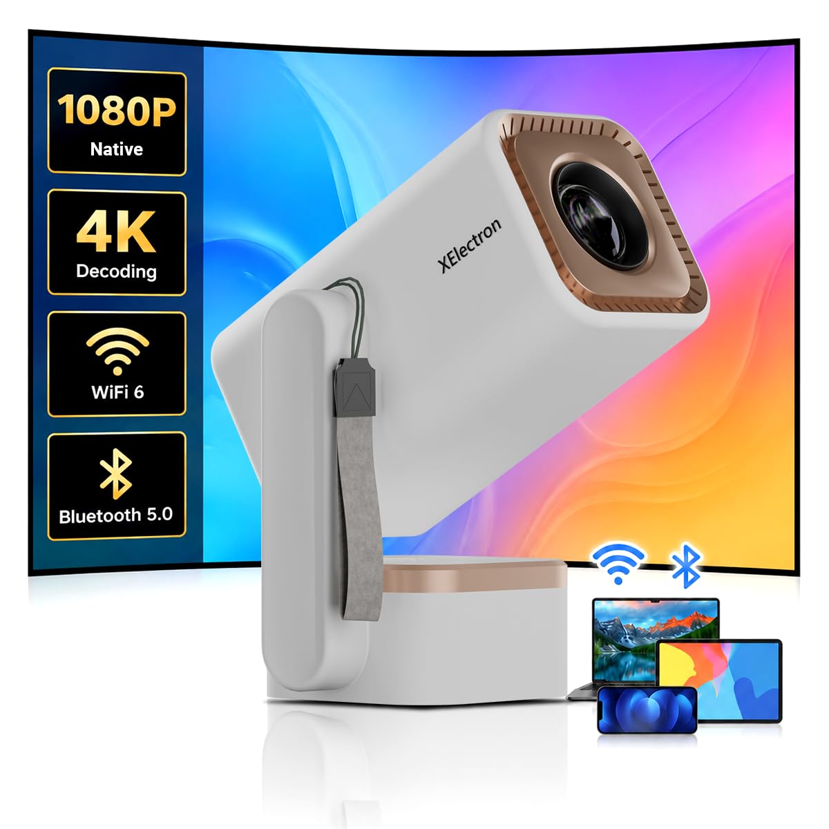 XElectron Techno Plus Android 14 Smart Home Projector for room, 1080P native, 4K Support, Inbuilt Speaker, Rotatable, Electric Focus, Auto & 4P Keystone with Built-in Apps, WiFi & BT, Screen Mirroring - Image 3